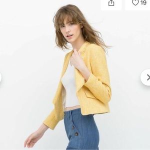 25 Zara basic yellow frayed tweed blazer jacket